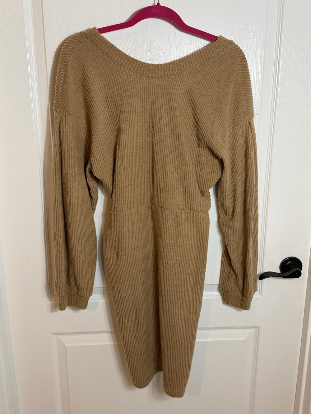 ILLA ILLA Camel Off-the-Shoulder Ribbed Sweater Dress